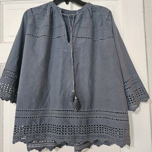 Navy Peasant Loose Flowing Blouse